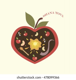 rosh hashana,abstract apple with holidays symbols
