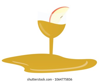 Rosh hashanah abstract vector illustration. Apple slice in a wine glass with honey