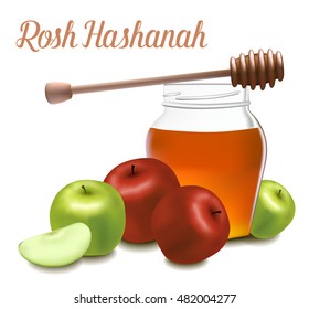 Rosh Hashanah, apples and honey, vector