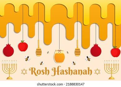 rosh hashanah background illustration in paper cut art style