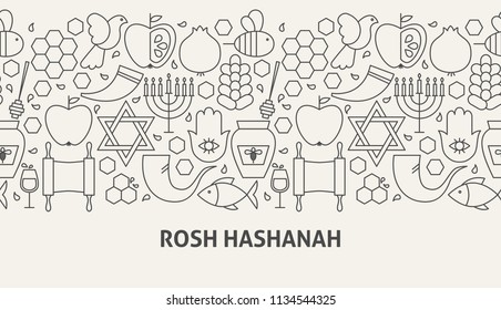 Rosh Hashanah Banner Concept. Vector Illustration of Line Web Design.