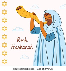 Rosh Hashanah Feier. Rosh Hashanah Hintergrund. Übersetzung aus Hebräisch - Frohes neues Jahr. Jüdisches Neujahrskonzept. Vektorgrafik. Poster, Banner, Grußkarte, Einladungskarte. Shana tova.