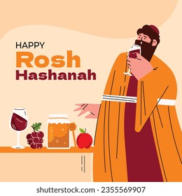 Rosh Hashanah Feier. Rosh Hashanah Hintergrund. Übersetzung aus Hebräisch - Frohes neues Jahr. Jüdisches Neujahrskonzept. Vektorgrafik. Poster, Banner, Grußkarte, Einladungskarte. Shana tova.