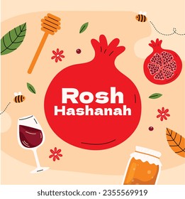 Rosh Hashanah Feier. Rosh Hashanah Hintergrund. Übersetzung aus Hebräisch - Frohes neues Jahr. Jüdisches Neujahrskonzept. Vektorgrafik. Poster, Banner, Grußkarte, Einladungskarte. Shana tova.