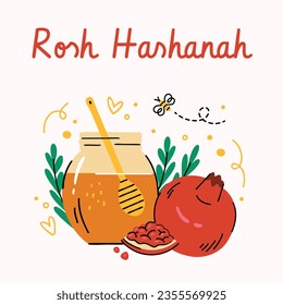 Rosh Hashanah celebration. Rosh Hashanah background. Translation from Hebrew - Happy New Year. Jewish New Year concept. Vector illustration. Poster, Banner, Greeting Card, Invitation Card. Shana tova.