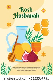 Rosh Hashanah Feier. Rosh Hashanah Hintergrund. Übersetzung aus Hebräisch - Frohes neues Jahr. Jüdisches Neujahrskonzept. Vektorgrafik. Poster, Banner, Grußkarte, Einladungskarte. Shana tova.