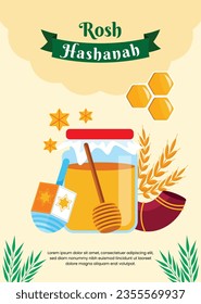 Rosh Hashanah Feier. Rosh Hashanah Hintergrund. Übersetzung aus Hebräisch - Frohes neues Jahr. Jüdisches Neujahrskonzept. Vektorgrafik. Poster, Banner, Grußkarte, Einladungskarte. Shana tova.