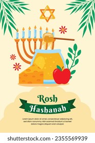 Rosh Hashanah Feier. Rosh Hashanah Hintergrund. Übersetzung aus Hebräisch - Frohes neues Jahr. Jüdisches Neujahrskonzept. Vektorgrafik. Poster, Banner, Grußkarte, Einladungskarte. Shana tova.