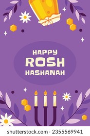 Rosh Hashanah Feier. Rosh Hashanah Hintergrund. Übersetzung aus Hebräisch - Frohes neues Jahr. Jüdisches Neujahrskonzept. Vektorgrafik. Poster, Banner, Grußkarte, Einladungskarte. Shana tova.