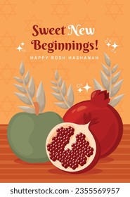 Rosh Hashanah Feier. Rosh Hashanah Hintergrund. Übersetzung aus Hebräisch - Frohes neues Jahr. Jüdisches Neujahrskonzept. Vektorgrafik. Poster, Banner, Grußkarte, Einladungskarte. Shana tova.