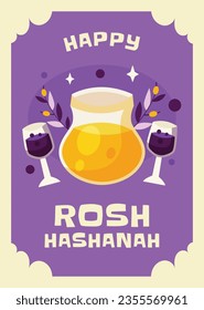 Rosh Hashanah Feier. Rosh Hashanah Hintergrund. Übersetzung aus Hebräisch - Frohes neues Jahr. Jüdisches Neujahrskonzept. Vektorgrafik. Poster, Banner, Grußkarte, Einladungskarte. Shana tova.