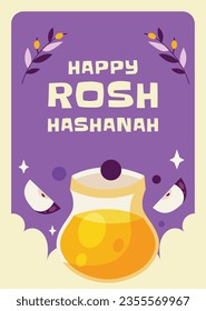 Rosh Hashanah Feier. Rosh Hashanah Hintergrund. Übersetzung aus Hebräisch - Frohes neues Jahr. Jüdisches Neujahrskonzept. Vektorgrafik. Poster, Banner, Grußkarte, Einladungskarte. Shana tova.