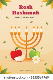 Rosh Hashanah Feier. Rosh Hashanah Hintergrund. Übersetzung aus Hebräisch - Frohes neues Jahr. Jüdisches Neujahrskonzept. Vektorgrafik. Poster, Banner, Grußkarte, Einladungskarte. Shana tova.