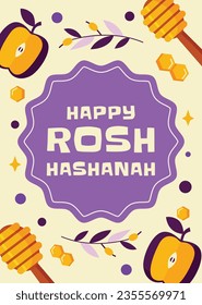 Rosh Hashanah celebration. Rosh Hashanah background. Translation from Hebrew - Happy New Year. Jewish New Year concept. Vector illustration. Poster, Banner, Greeting Card, Invitation Card. Shana tova.