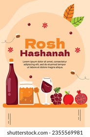 Rosh Hashanah Feier. Rosh Hashanah Hintergrund. Übersetzung aus Hebräisch - Frohes neues Jahr. Jüdisches Neujahrskonzept. Vektorgrafik. Poster, Banner, Grußkarte, Einladungskarte. Shana tova.