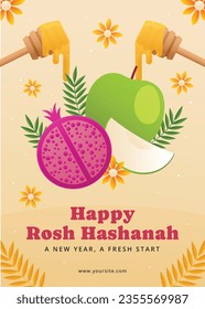 Rosh Hashanah Feier. Rosh Hashanah Hintergrund. Übersetzung aus Hebräisch - Frohes neues Jahr. Jüdisches Neujahrskonzept. Vektorgrafik. Poster, Banner, Grußkarte, Einladungskarte. Shana tova.