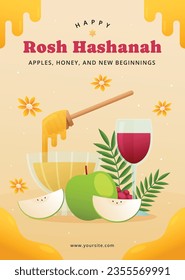 Rosh Hashanah Feier. Rosh Hashanah Hintergrund. Übersetzung aus Hebräisch - Frohes neues Jahr. Jüdisches Neujahrskonzept. Vektorgrafik. Poster, Banner, Grußkarte, Einladungskarte. Shana tova.