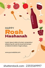 Rosh Hashanah Feier. Rosh Hashanah Hintergrund. Übersetzung aus Hebräisch - Frohes neues Jahr. Jüdisches Neujahrskonzept. Vektorgrafik. Poster, Banner, Grußkarte, Einladungskarte. Shana tova.