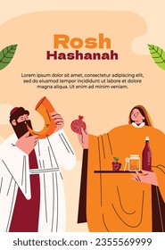 Rosh Hashanah Feier. Rosh Hashanah Hintergrund. Übersetzung aus Hebräisch - Frohes neues Jahr. Jüdisches Neujahrskonzept. Vektorgrafik. Poster, Banner, Grußkarte, Einladungskarte. Shana tova.