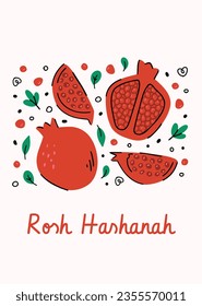 Rosh Hashanah celebration. Rosh Hashanah background. Translation from Hebrew - Happy New Year. Jewish New Year concept. Vector illustration. Poster, Banner, Greeting Card, Invitation Card. Shana tova.