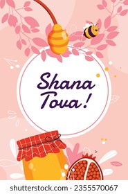 Rosh Hashanah Feier. Rosh Hashanah Hintergrund. Übersetzung aus Hebräisch - Frohes neues Jahr. Jüdisches Neujahrskonzept. Vektorgrafik. Poster, Banner, Grußkarte, Einladungskarte. Shana tova.