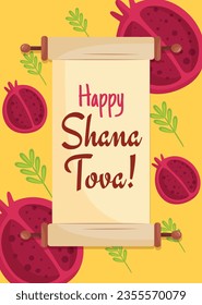 Rosh Hashanah Feier. Rosh Hashanah Hintergrund. Übersetzung aus Hebräisch - Frohes neues Jahr. Jüdisches Neujahrskonzept. Vektorgrafik. Poster, Banner, Grußkarte, Einladungskarte. Shana tova.