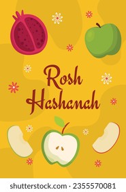 Rosh Hashanah Feier. Rosh Hashanah Hintergrund. Übersetzung aus Hebräisch - Frohes neues Jahr. Jüdisches Neujahrskonzept. Vektorgrafik. Poster, Banner, Grußkarte, Einladungskarte. Shana tova.