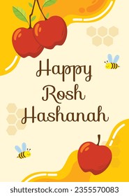 Rosh Hashanah celebration. Rosh Hashanah background. Translation from Hebrew - Happy New Year. Jewish New Year concept. Vector illustration. Poster, Banner, Greeting Card, Invitation Card. Shana tova.