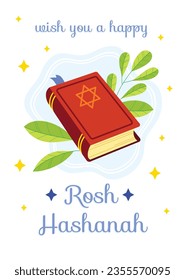 Rosh Hashanah Feier. Rosh Hashanah Hintergrund. Übersetzung aus Hebräisch - Frohes neues Jahr. Jüdisches Neujahrskonzept. Vektorgrafik. Poster, Banner, Grußkarte, Einladungskarte. Shana tova.