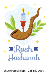 Rosh Hashanah Feier. Rosh Hashanah Hintergrund. Übersetzung aus Hebräisch - Frohes neues Jahr. Jüdisches Neujahrskonzept. Vektorgrafik. Poster, Banner, Grußkarte, Einladungskarte. Shana tova.