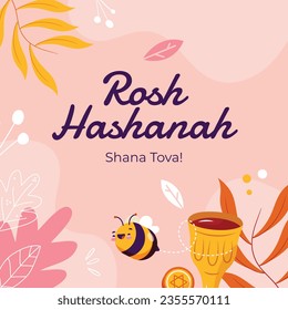 Rosh Hashanah celebration. Rosh Hashanah background. Translation from Hebrew - Happy New Year. Jewish New Year concept. Vector illustration. Poster, Banner, Greeting Card, Invitation Card. Shana tova.