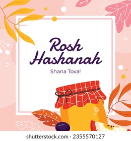 Rosh Hashanah Feier. Rosh Hashanah Hintergrund. Übersetzung aus Hebräisch - Frohes neues Jahr. Jüdisches Neujahrskonzept. Vektorgrafik. Poster, Banner, Grußkarte, Einladungskarte. Shana tova.