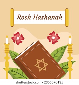 Rosh Hashanah Feier. Rosh Hashanah Hintergrund. Übersetzung aus Hebräisch - Frohes neues Jahr. Jüdisches Neujahrskonzept. Vektorgrafik. Poster, Banner, Grußkarte, Einladungskarte. Shana tova.