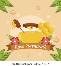 Rosh Hashanah Feier. Rosh Hashanah Hintergrund. Übersetzung aus Hebräisch - Frohes neues Jahr. Jüdisches Neujahrskonzept. Vektorgrafik. Poster, Banner, Grußkarte, Einladungskarte. Shana tova.