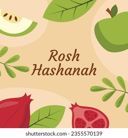 Rosh Hashanah Feier. Rosh Hashanah Hintergrund. Übersetzung aus Hebräisch - Frohes neues Jahr. Jüdisches Neujahrskonzept. Vektorgrafik. Poster, Banner, Grußkarte, Einladungskarte. Shana tova.