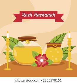 Rosh Hashanah Feier. Rosh Hashanah Hintergrund. Übersetzung aus Hebräisch - Frohes neues Jahr. Jüdisches Neujahrskonzept. Vektorgrafik. Poster, Banner, Grußkarte, Einladungskarte. Shana tova.