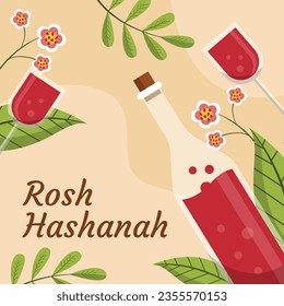 Rosh Hashanah Feier. Rosh Hashanah Hintergrund. Übersetzung aus Hebräisch - Frohes neues Jahr. Jüdisches Neujahrskonzept. Vektorgrafik. Poster, Banner, Grußkarte, Einladungskarte. Shana tova.