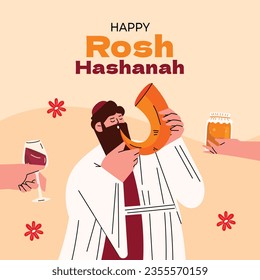 Rosh Hashanah Feier. Rosh Hashanah Hintergrund. Übersetzung aus Hebräisch - Frohes neues Jahr. Jüdisches Neujahrskonzept. Vektorgrafik. Poster, Banner, Grußkarte, Einladungskarte. Shana tova.