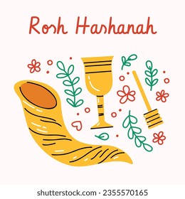 Rosh Hashanah Feier. Rosh Hashanah Hintergrund. Übersetzung aus Hebräisch - Frohes neues Jahr. Jüdisches Neujahrskonzept. Vektorgrafik. Poster, Banner, Grußkarte, Einladungskarte. Shana tova.