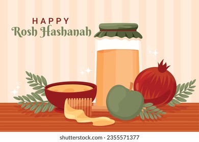 Rosh Hashanah Feier. Rosh Hashanah Hintergrund. Übersetzung aus Hebräisch - Frohes neues Jahr. Jüdisches Neujahrskonzept. Vektorgrafik. Poster, Banner, Grußkarte, Einladungskarte. Shana tova.