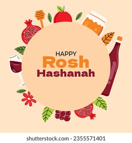 Rosh Hashanah celebration. Rosh Hashanah background. Translation from Hebrew - Happy New Year. Jewish New Year concept. Vector illustration. Poster, Banner, Greeting Card, Invitation Card. Shana tova.