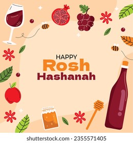 Rosh Hashanah celebration. Rosh Hashanah background. Translation from Hebrew - Happy New Year. Jewish New Year concept. Vector illustration. Poster, Banner, Greeting Card, Invitation Card. Shana tova.