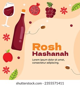 Rosh Hashanah celebration. Rosh Hashanah background. Translation from Hebrew - Happy New Year. Jewish New Year concept. Vector illustration. Poster, Banner, Greeting Card, Invitation Card. Shana tova.