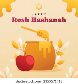 Rosh Hashanah celebration. Rosh Hashanah background. Translation from Hebrew - Happy New Year. Jewish New Year concept. Vector illustration. Poster, Banner, Greeting Card, Invitation Card. Shana tova.