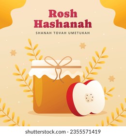 Rosh Hashanah celebration. Rosh Hashanah background. Translation from Hebrew - Happy New Year. Jewish New Year concept. Vector illustration. Poster, Banner, Greeting Card, Invitation Card. Shana tova.