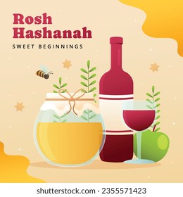 Rosh Hashanah Feier. Rosh Hashanah Hintergrund. Übersetzung aus Hebräisch - Frohes neues Jahr. Jüdisches Neujahrskonzept. Vektorgrafik. Poster, Banner, Grußkarte, Einladungskarte. Shana tova.