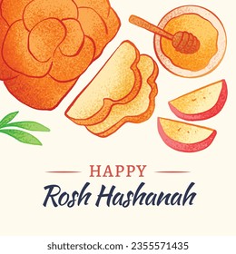 Rosh Hashanah Feier. Rosh Hashanah Hintergrund. Übersetzung aus Hebräisch - Frohes neues Jahr. Jüdisches Neujahrskonzept. Vektorgrafik. Poster, Banner, Grußkarte, Einladungskarte. Shana tova.