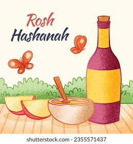 Rosh Hashanah Feier. Rosh Hashanah Hintergrund. Übersetzung aus Hebräisch - Frohes neues Jahr. Jüdisches Neujahrskonzept. Vektorgrafik. Poster, Banner, Grußkarte, Einladungskarte. Shana tova.