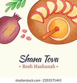 Rosh Hashanah Feier. Rosh Hashanah Hintergrund. Übersetzung aus Hebräisch - Frohes neues Jahr. Jüdisches Neujahrskonzept. Vektorgrafik. Poster, Banner, Grußkarte, Einladungskarte. Shana tova.