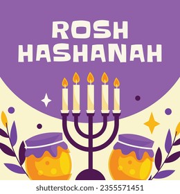 Rosh Hashanah celebration. Rosh Hashanah background. Translation from Hebrew - Happy New Year. Jewish New Year concept. Vector illustration. Poster, Banner, Greeting Card, Invitation Card. Shana tova.